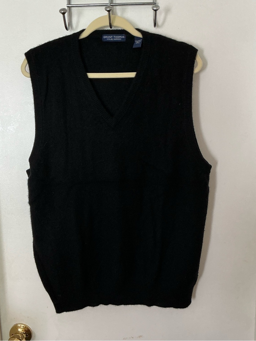Vintage Grant Thomas Black 2-ply Cashmere V-Neck Sleeveless Sweater Vest